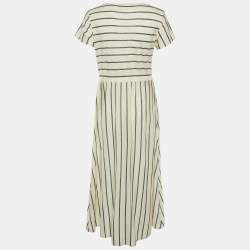 Weekend Max Mara White Striped Stretch Cotton Flared Maxi Dress L