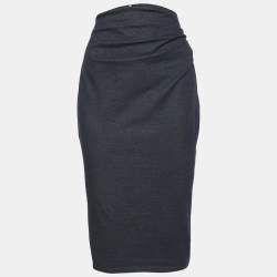 Weekend Max Mara Blue Stretch Denim Ruched Pencil Skirt S