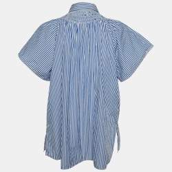 Pre Owned Weekend Max Mara Blue Striped Cotton Button Up Blouse M