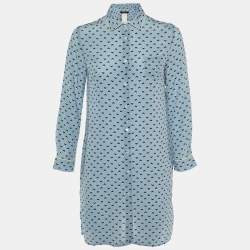 Weekend Max Mara Blue Geometric Print Silk Shirt Dress S