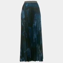 Weekend Max Mara Black & Blue Printed Plisse Midi Skirt S