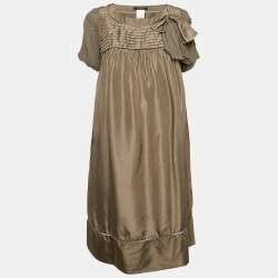 Weekend Max Mara Grey Silk Pleated Shift Dress M