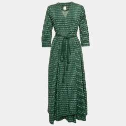 Weekend Max Mara Green Printed Cotton Ravello Wrap Dress M
