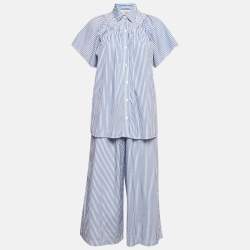 Weekend Max Mara Blue Stripe Cotton Capri Pants and Blouse Set S