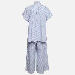 Weekend Max Mara Blue Stripe Cotton Capri Pants and Blouse Set S
