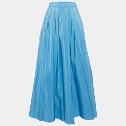 Weekend Max Mara Blue Cotton Blend Pleated Maxi Skirt M