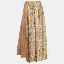 Pre Owned Weekend Max Mara Multicolor Satin and Cotton Pleated Midi Skirt XL