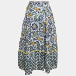 Pre Owned Weekend Max Mara Blue/Yellow Printed Cotton Maxi Skirt S
