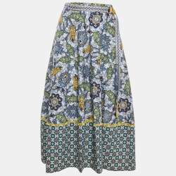 Pre Owned Weekend Max Mara Blue/Yellow Printed Cotton Maxi Skirt S