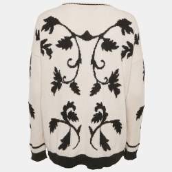 Weekend Max Mara Ivory White Jacquard Wool Knit Sweater L