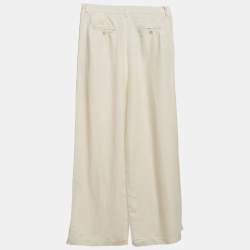 Pre Owned Weekend Max Mara Cream Linen Blend Pleated Wide-Leg Trousers L