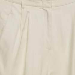 Pre Owned Weekend Max Mara Cream Linen Blend Pleated Wide-Leg Trousers L
