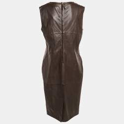 Pre Owned Weekend Max Mara Brown Leather Sleeveless Shorts Dress L