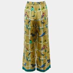 Pre Owned Weekend Max Mara Dark Beige Printed Silk Parallel Pants M