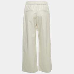 Pre Owned Weekend Max Mara Off-White Faux Leather Wide Leg Pants M