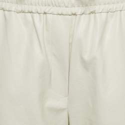 Pre Owned Weekend Max Mara Off-White Faux Leather Wide Leg Pants M
