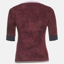 Pre Owned Weekend Max Mara Burgundy Knit Contrast Detail Sweater XS
