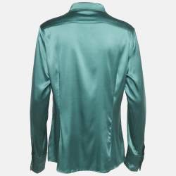 Pre Owned Weekend Max Mara Green Silk Satin Full Sleeve Button Front Shirt L