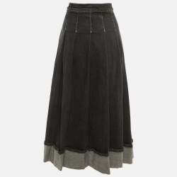 Pre Owned Weekend Max Mara X 24 by Kate Phelan Black Denim Pleated Skirt XL