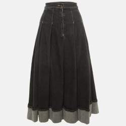 Pre Owned Weekend Max Mara X 24 by Kate Phelan Black Denim Pleated Skirt XL
