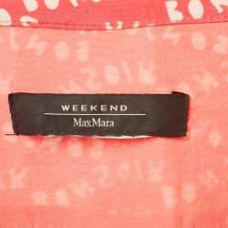 Pre Owned Weekend Max Mara Pink Printed Crepe Midi Shirt Dress M