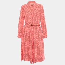 Pre Owned Weekend Max Mara Pink Printed Crepe Midi Shirt Dress M