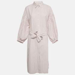 Pre Owned Weekend Max Mara Pink /White Striped Cotton Shirt Dress M