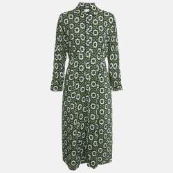 Pre Owned Weekend Max Mara Green Printed Crepe Marat Midi Dress M
