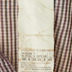 Pre Owned Weekend Max Mara Burgundy Checkered Cotton Frill Detail Shirt M