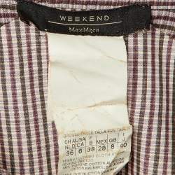 Pre Owned Weekend Max Mara Burgundy Checkered Cotton Frill Detail Shirt M
