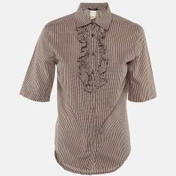 Pre Owned Weekend Max Mara Burgundy Checkered Cotton Frill Detail Shirt M