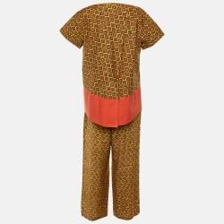 Pre Owned مجموعة تنورة وبلوزة بطبعة زهور صفراء قطن وحرير ويكند ماكس مارا متوسطة