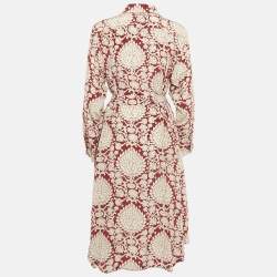 مملوكة مسبقًا Weekend Max Mara Burgundy Printed Silk Belted Midi Dress L