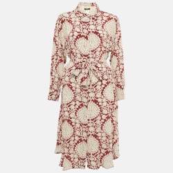 مملوكة مسبقًا Weekend Max Mara Burgundy Printed Silk Belted Midi Dress L