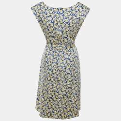 Pre Owned Weekend Max Mara Blue Floral Print Cotton Sleeveless Midi Dress M