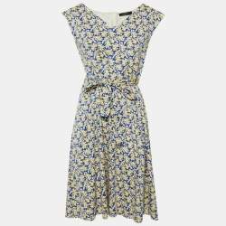 Pre Owned Weekend Max Mara Blue Floral Print Cotton Sleeveless Midi Dress M