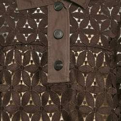 مملوكة مسبقًا فستان ويك إند ماكس مارا بني من الدانتيل قصير مقاس كبير - لارج