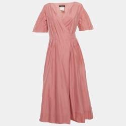 Pre Owned Max Mara Pink Cotton Blend Midi Wrap Dress L