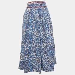 Pre Owned Weekend Max Mara White/Blue Floral Print Cotton Ossola Midi Skirt S