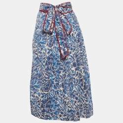 Pre Owned تنورة ويك إند ماكس مارا قطن أبيض/أزرق بنقشة زهور أوسولا ميدي مقاس صغير