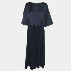 Pre Owned Weekend Max Mara Blue Satin Jersey Dress S