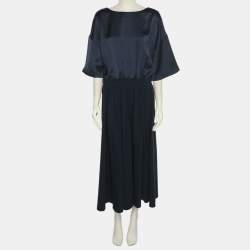 Pre Owned Weekend Max Mara Blue Satin Jersey Dress S