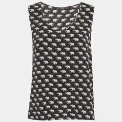 Pre Owned Weekend Max Mara Black Elephant Print Silk Sleeveless Top S