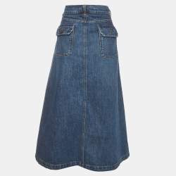 Pre Owned Weekend Max Mara Blue Denim Button Down Midi Skirt L