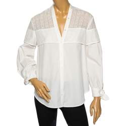 Pre Owned Weekend Max Mara White Eyelet Cotton Curved Hem Detail Shirt M 
