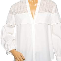 Pre Owned Weekend Max Mara White Eyelet Cotton Curved Hem Detail Shirt M