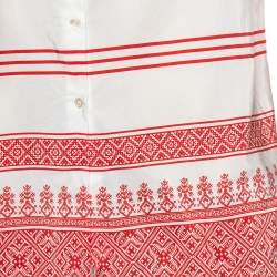 Pre Owned Weekend Max Mara White-Red Printed Cotton Short Shirt Dress L