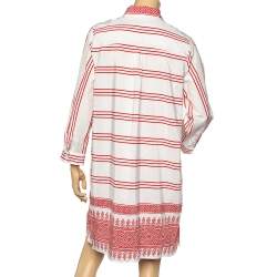 Pre Owned Weekend Max Mara White-Red Printed Cotton Short Shirt Dress L