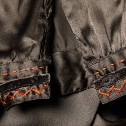 Pre Owned Weekend Max Mara Brown Silk Satin Velvet Trim Detail Blouse XL