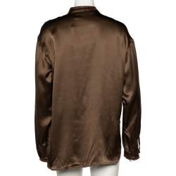 Pre Owned Weekend Max Mara Brown Silk Satin Velvet Trim Detail Blouse XL